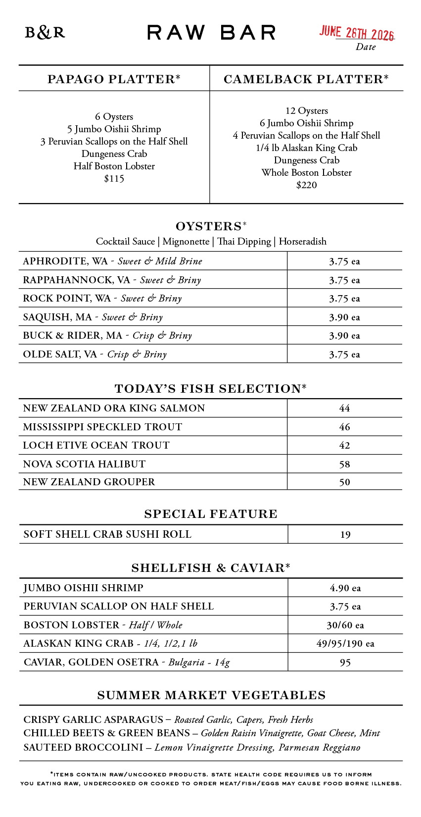Raw Bar Menu