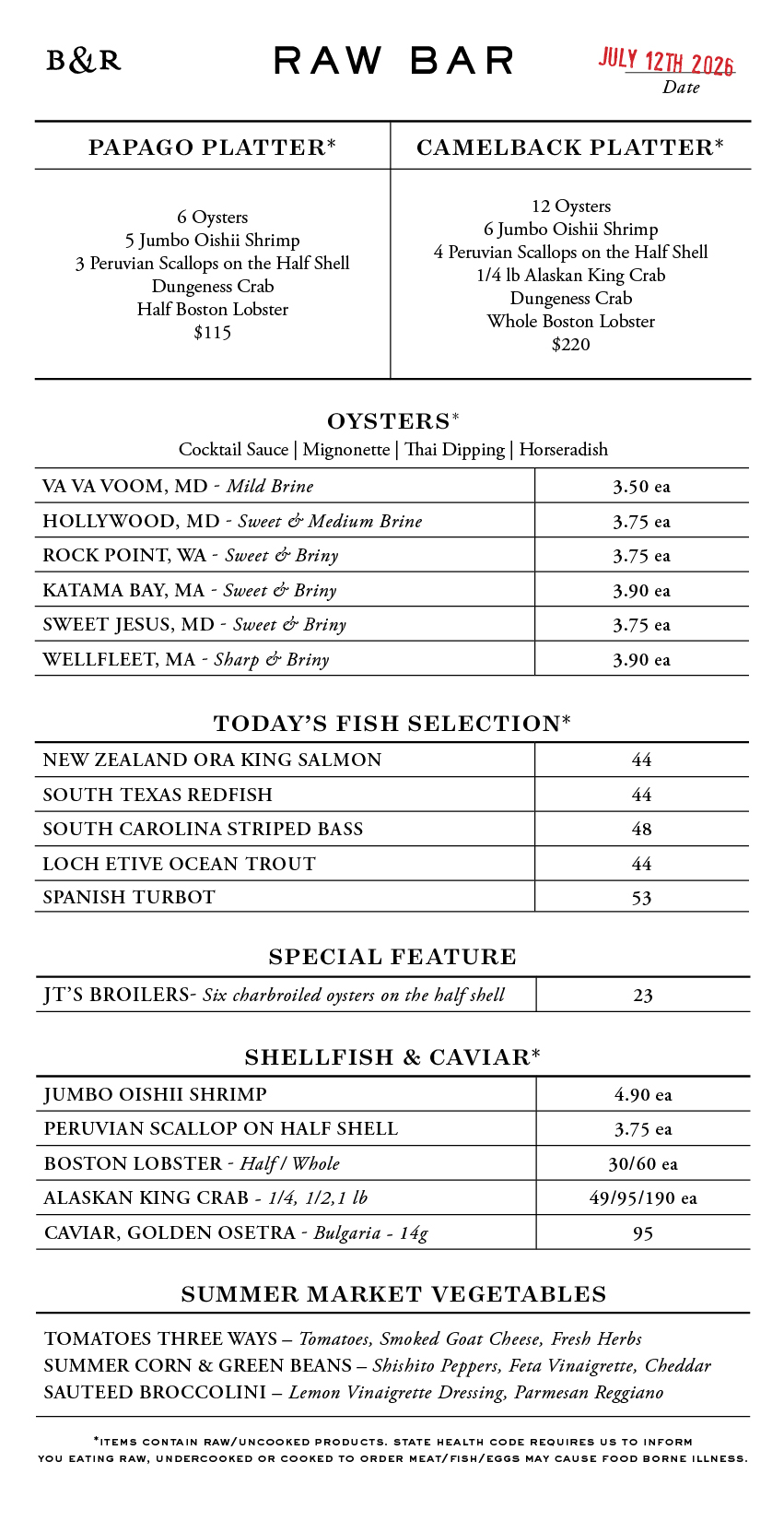 Raw Bar Menu