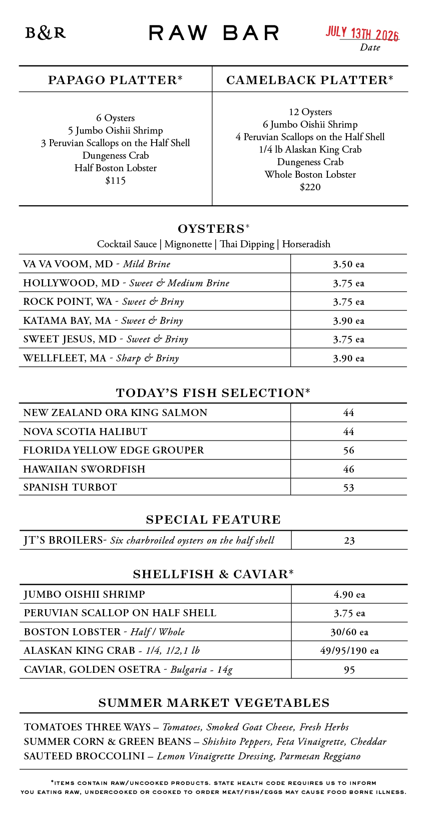 Raw Bar Menu