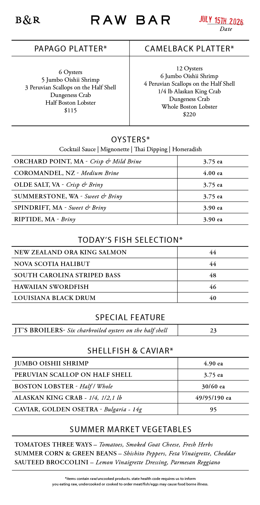 Raw Bar Menu