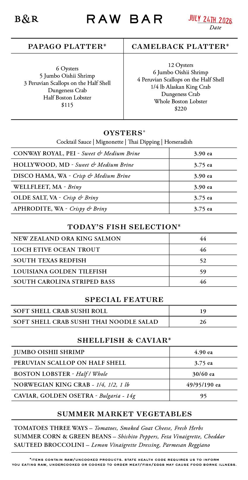 Raw Bar Menu
