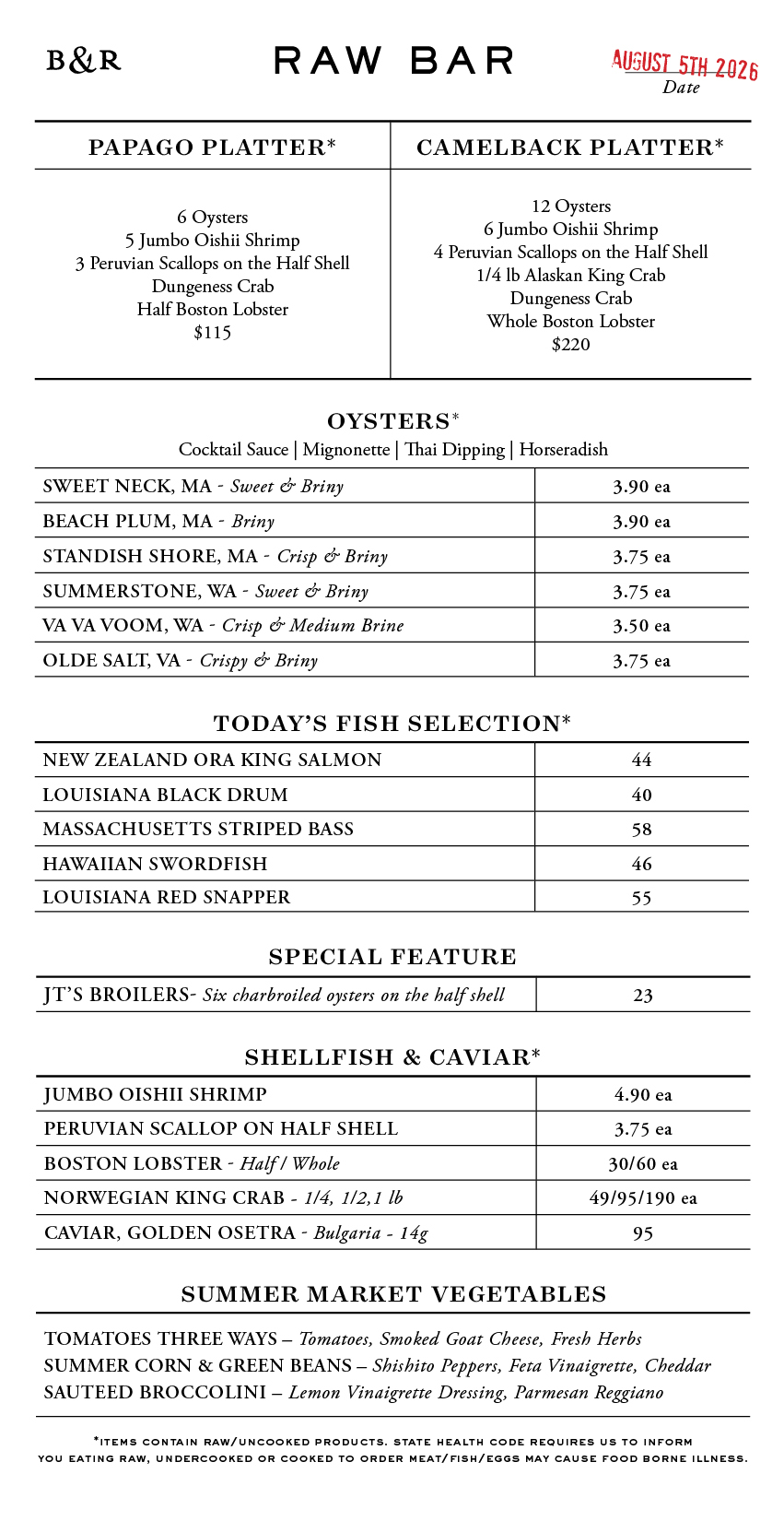 Raw Bar Menu