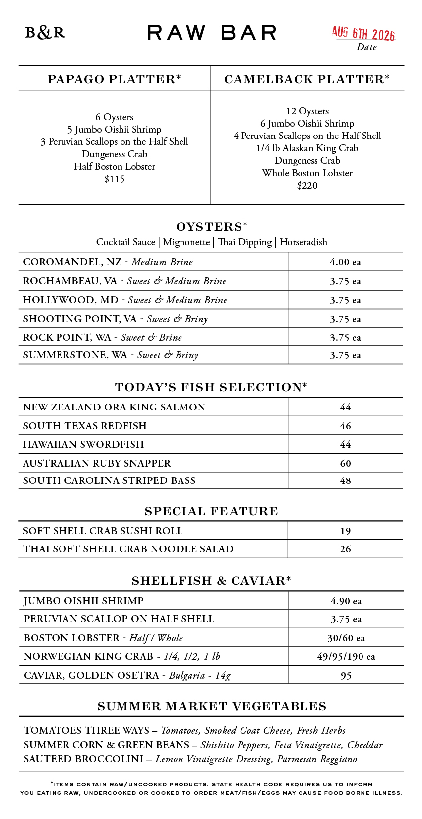 Raw Bar Menu