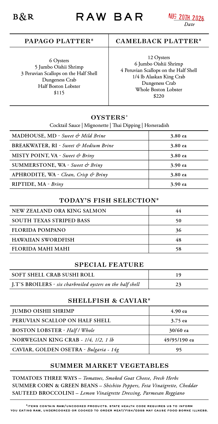 Raw Bar Menu