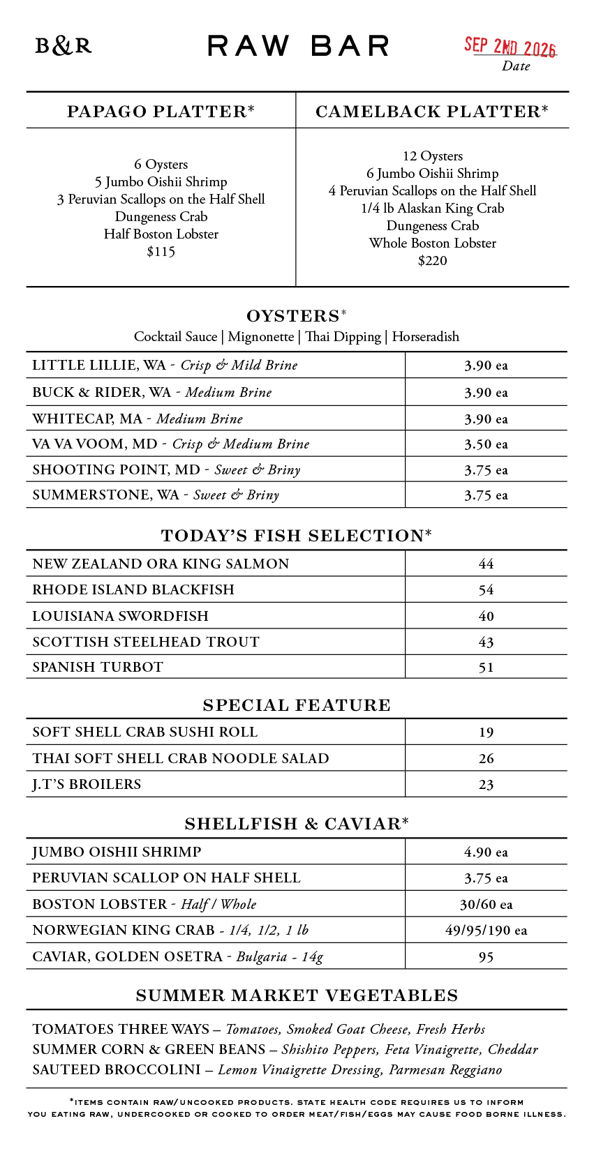 Raw Bar Menu