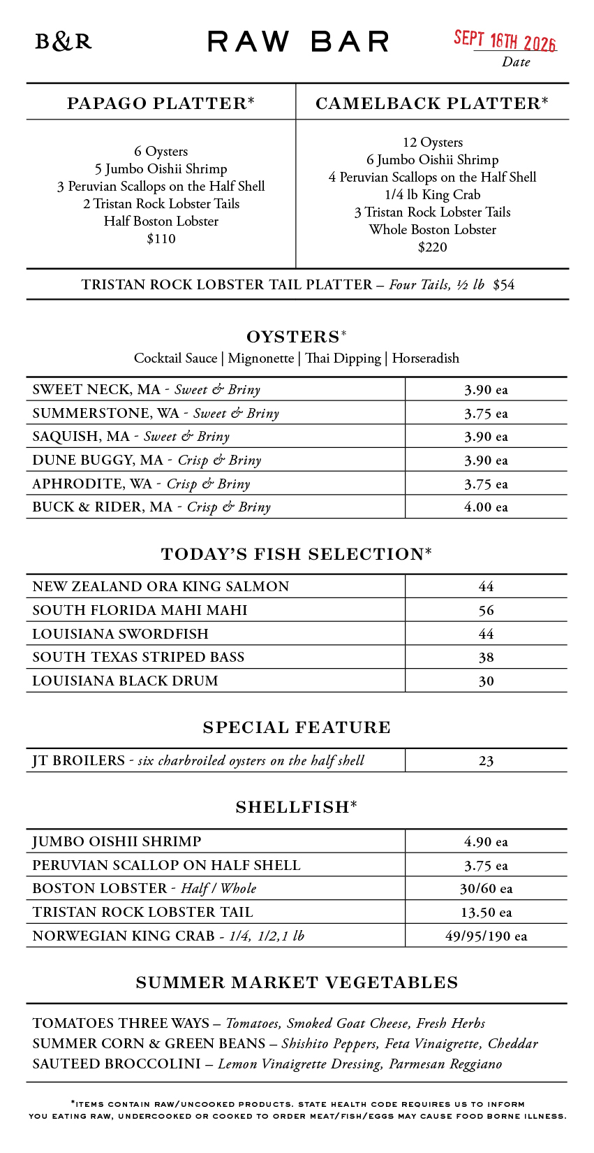 Raw Bar Menu