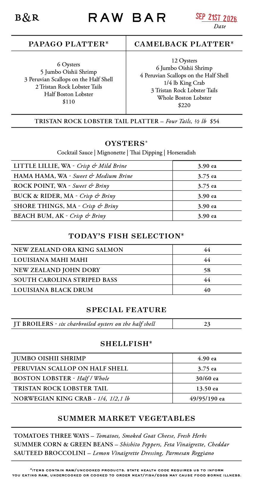 Raw Bar Menu