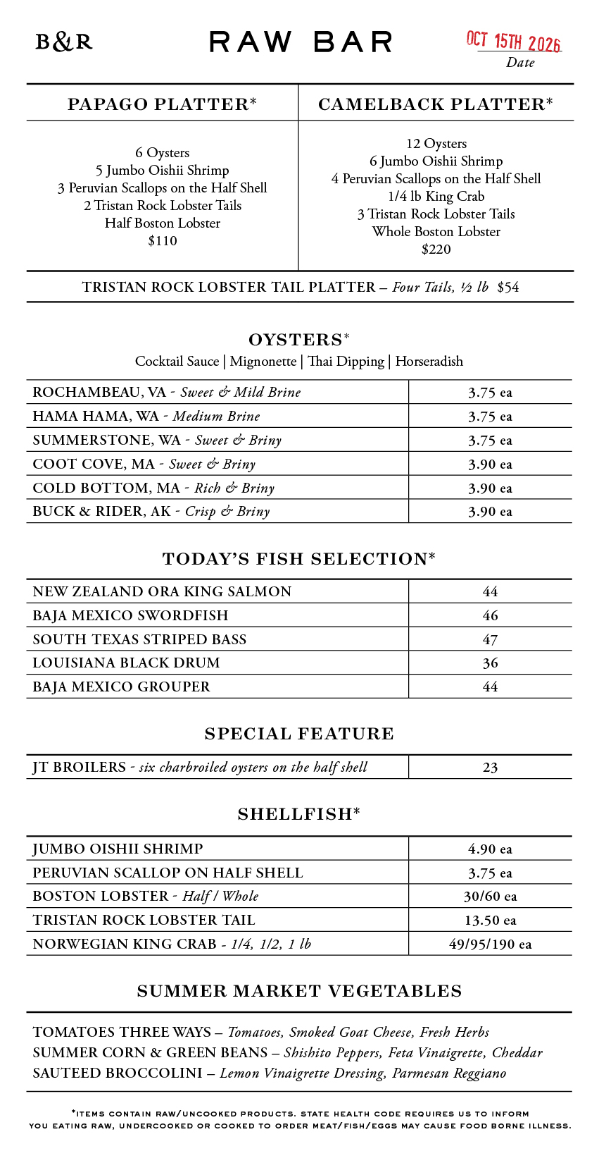 Raw Bar Menu