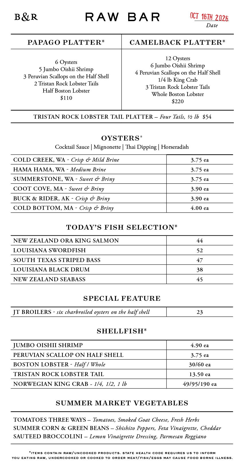 Raw Bar Menu