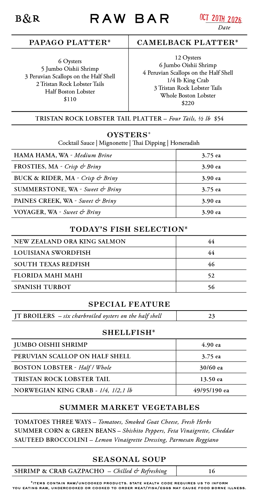 Raw Bar Menu