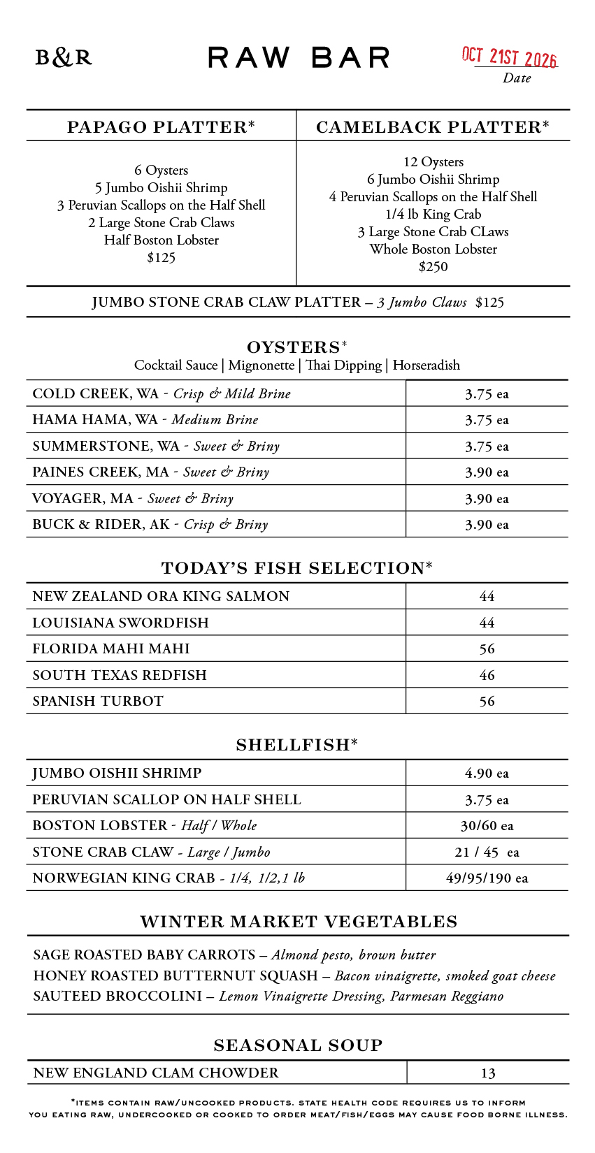 Raw Bar Menu