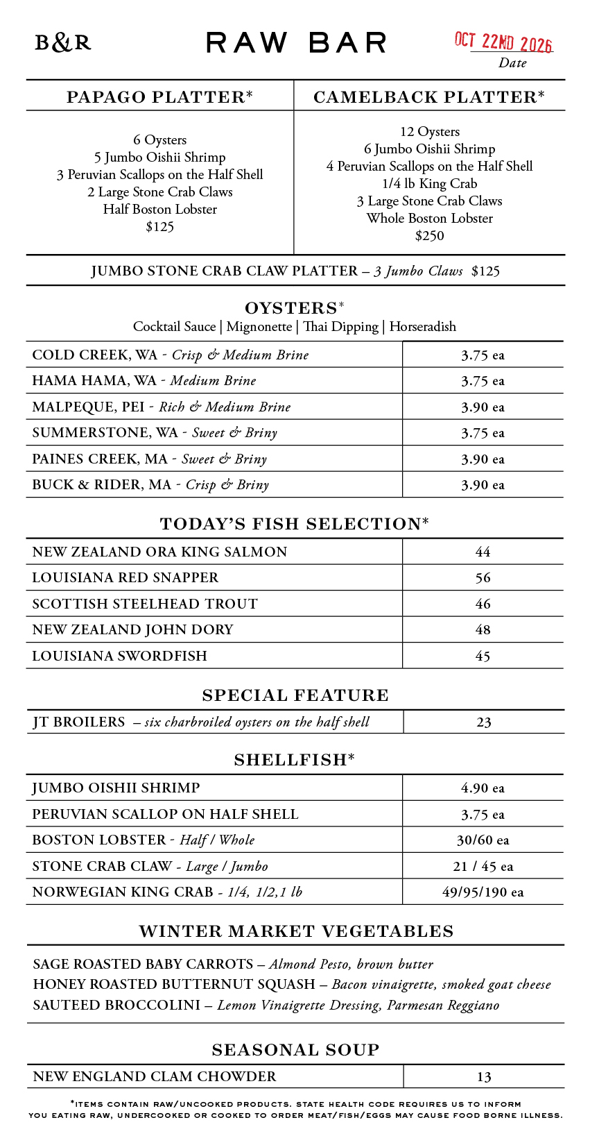 Raw Bar Menu