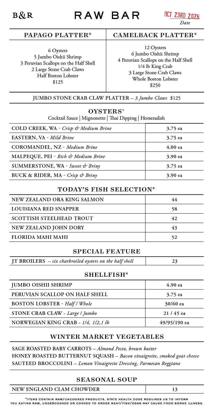 Raw Bar Menu