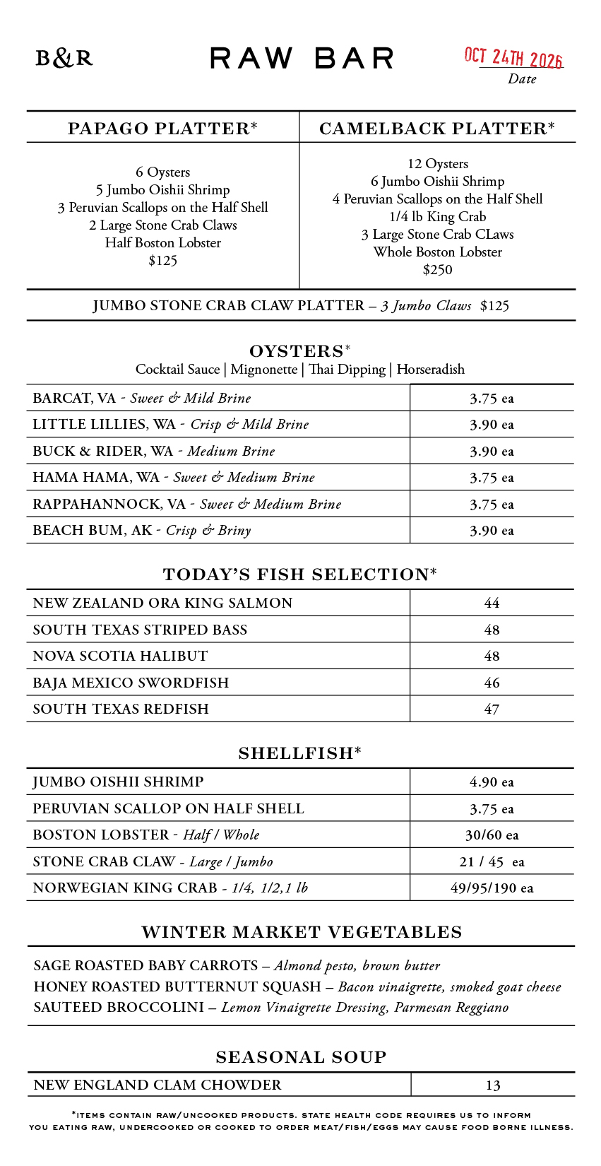 Raw Bar Menu