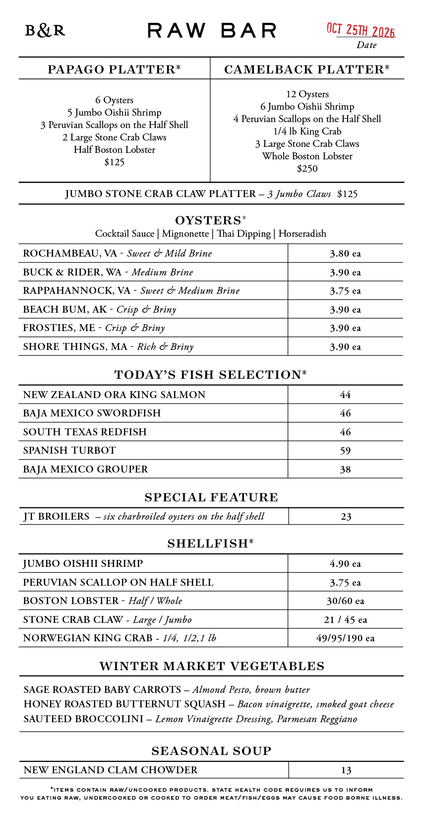 Raw Bar Menu