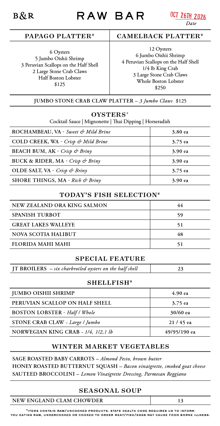 Raw Bar Menu