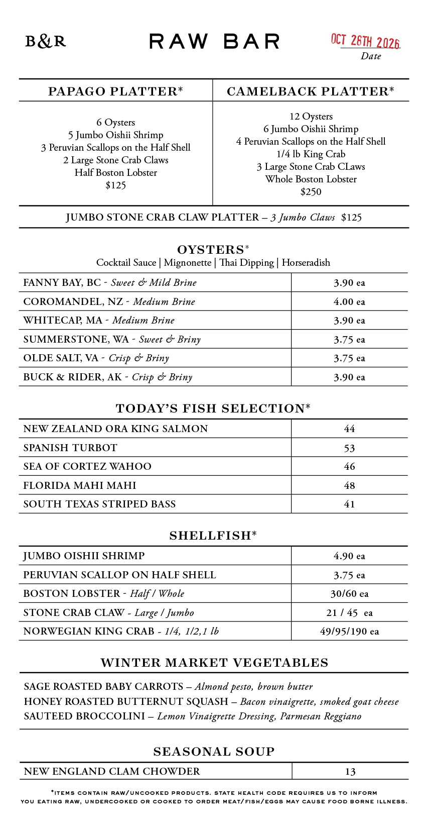 Raw Bar Menu