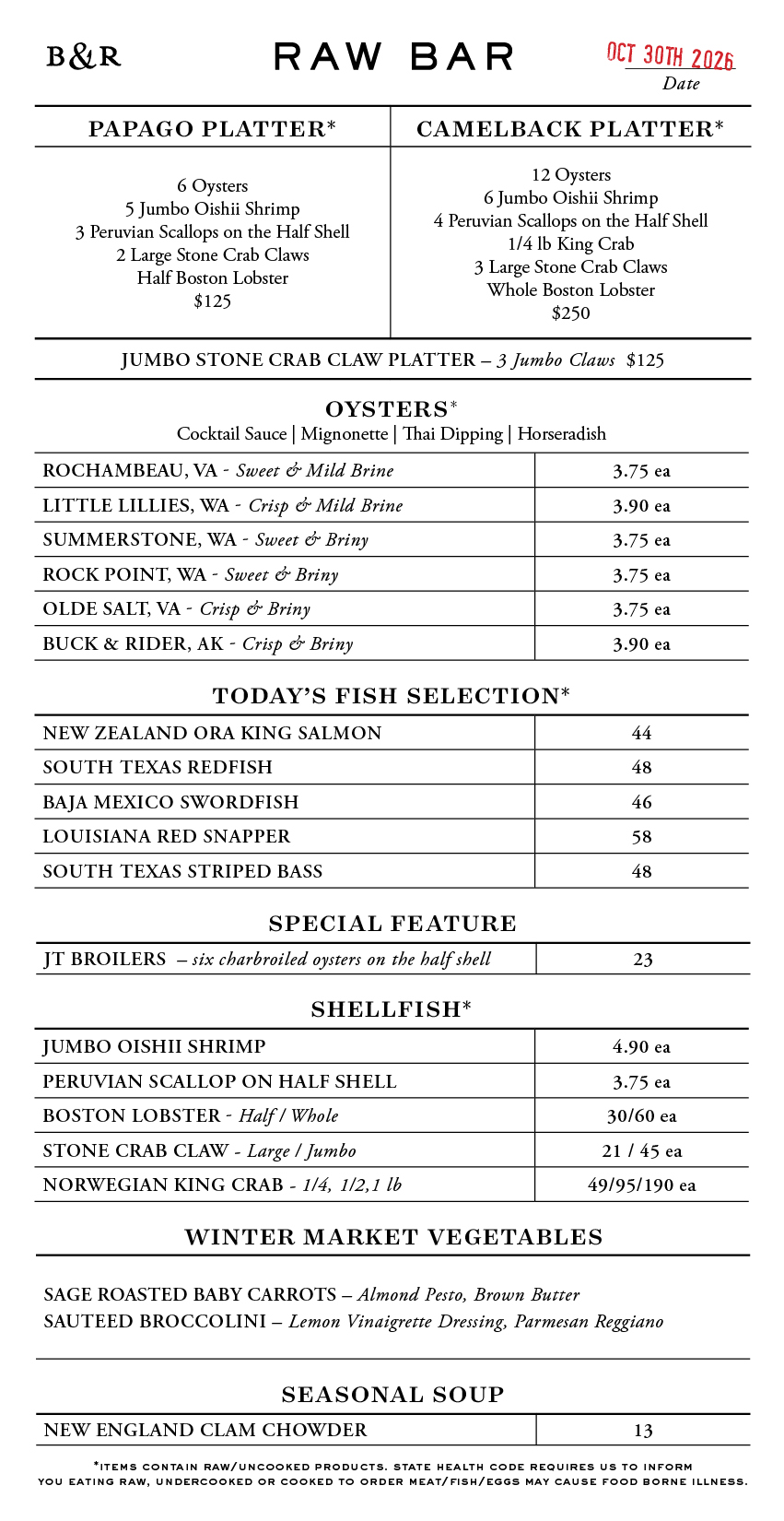 Raw Bar Menu