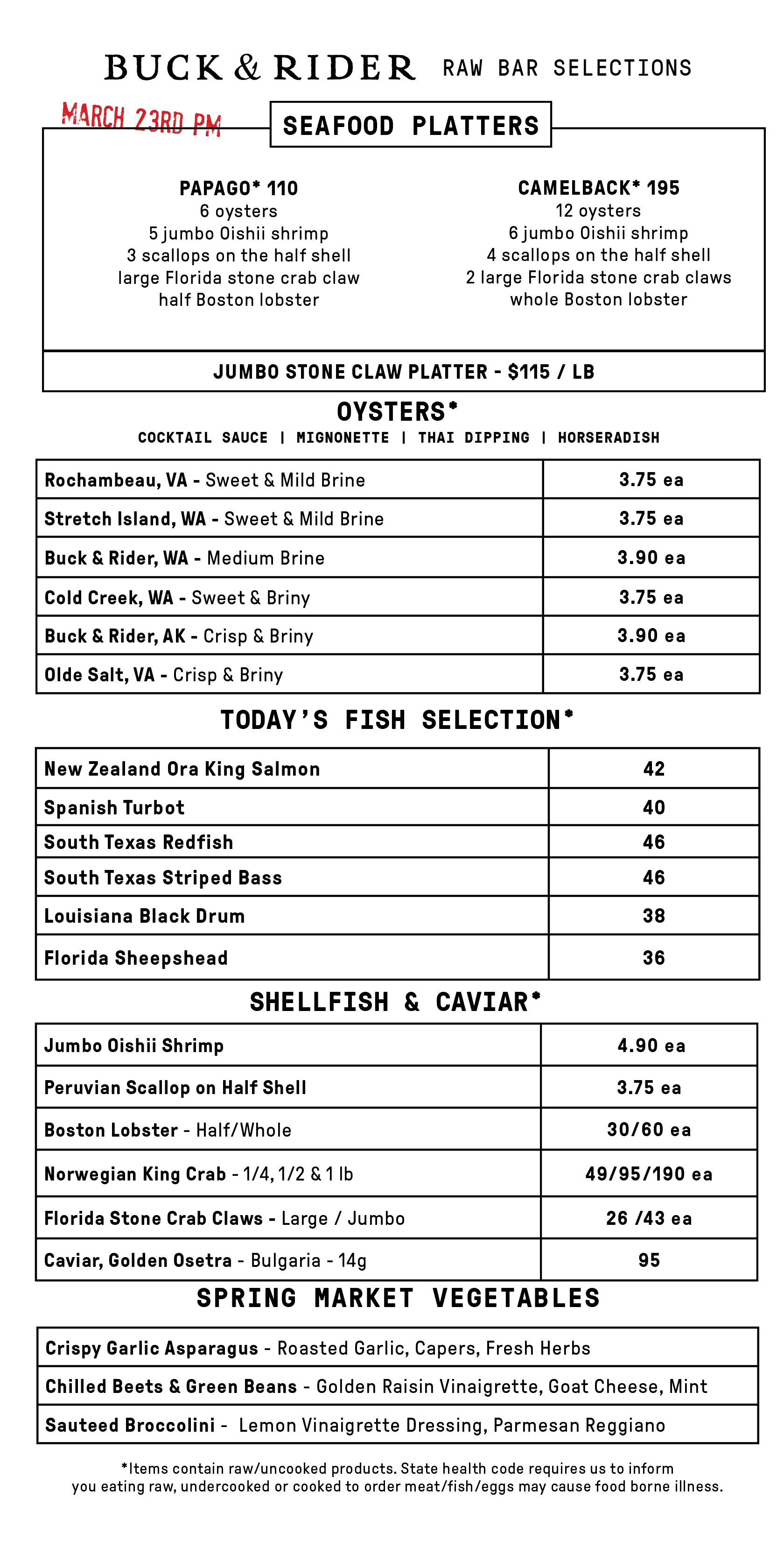 Raw Bar Menu
