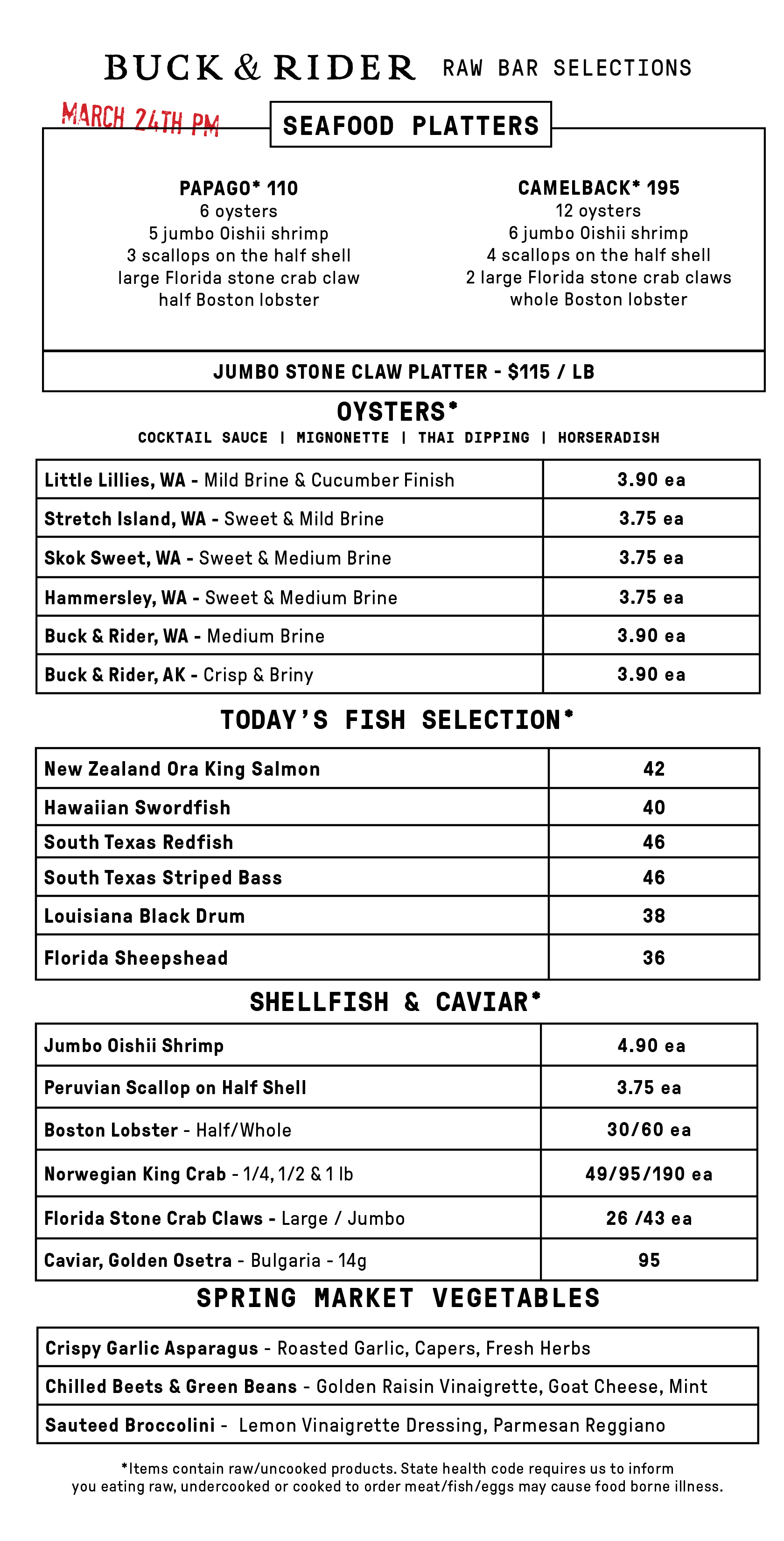 Raw Bar Menu