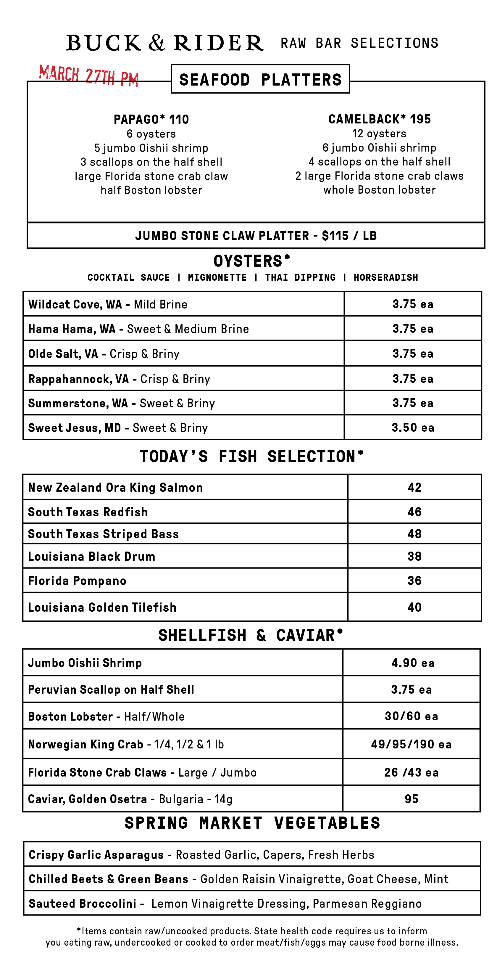 Raw Bar Menu