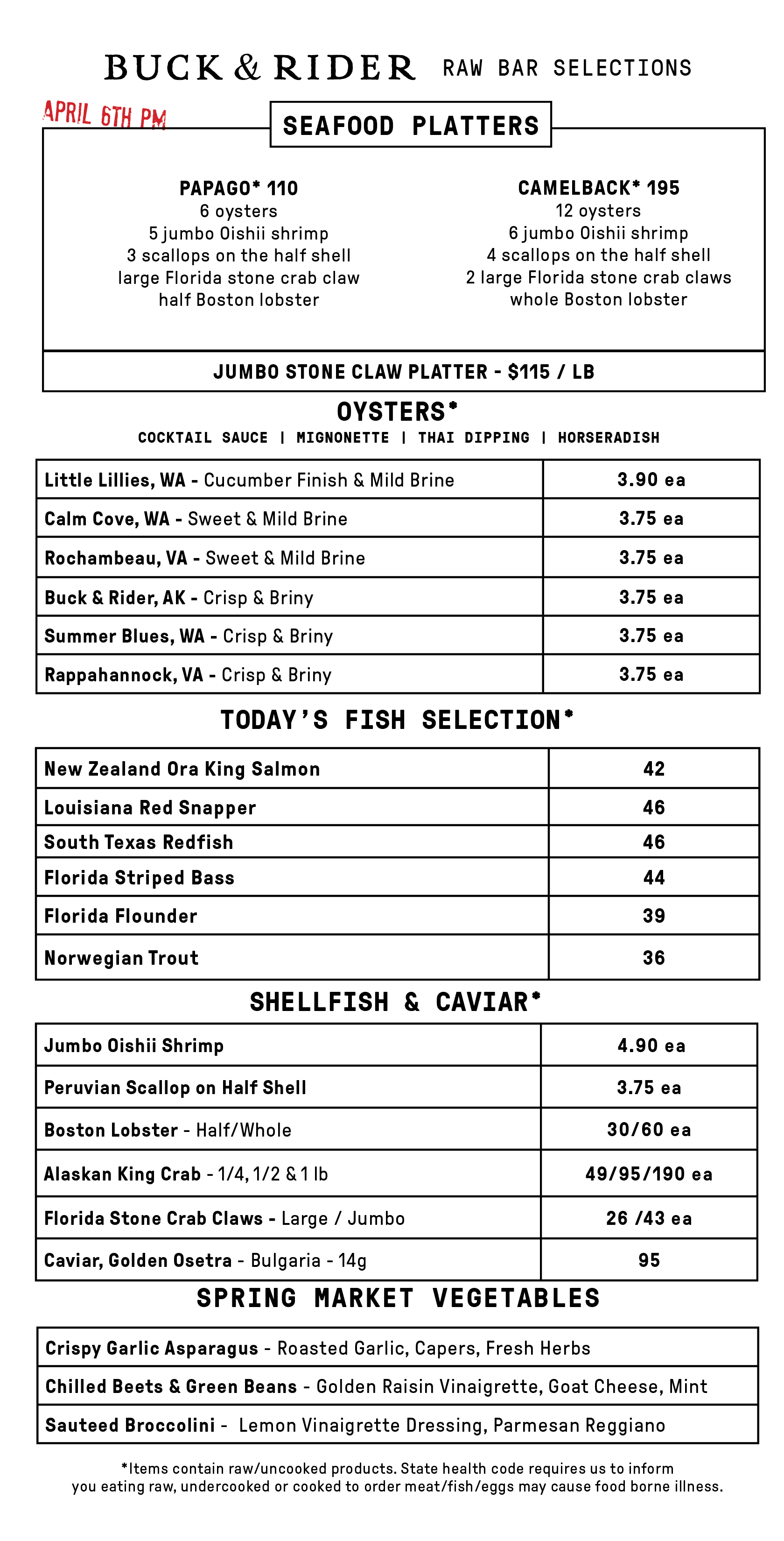 Raw Bar Menu
