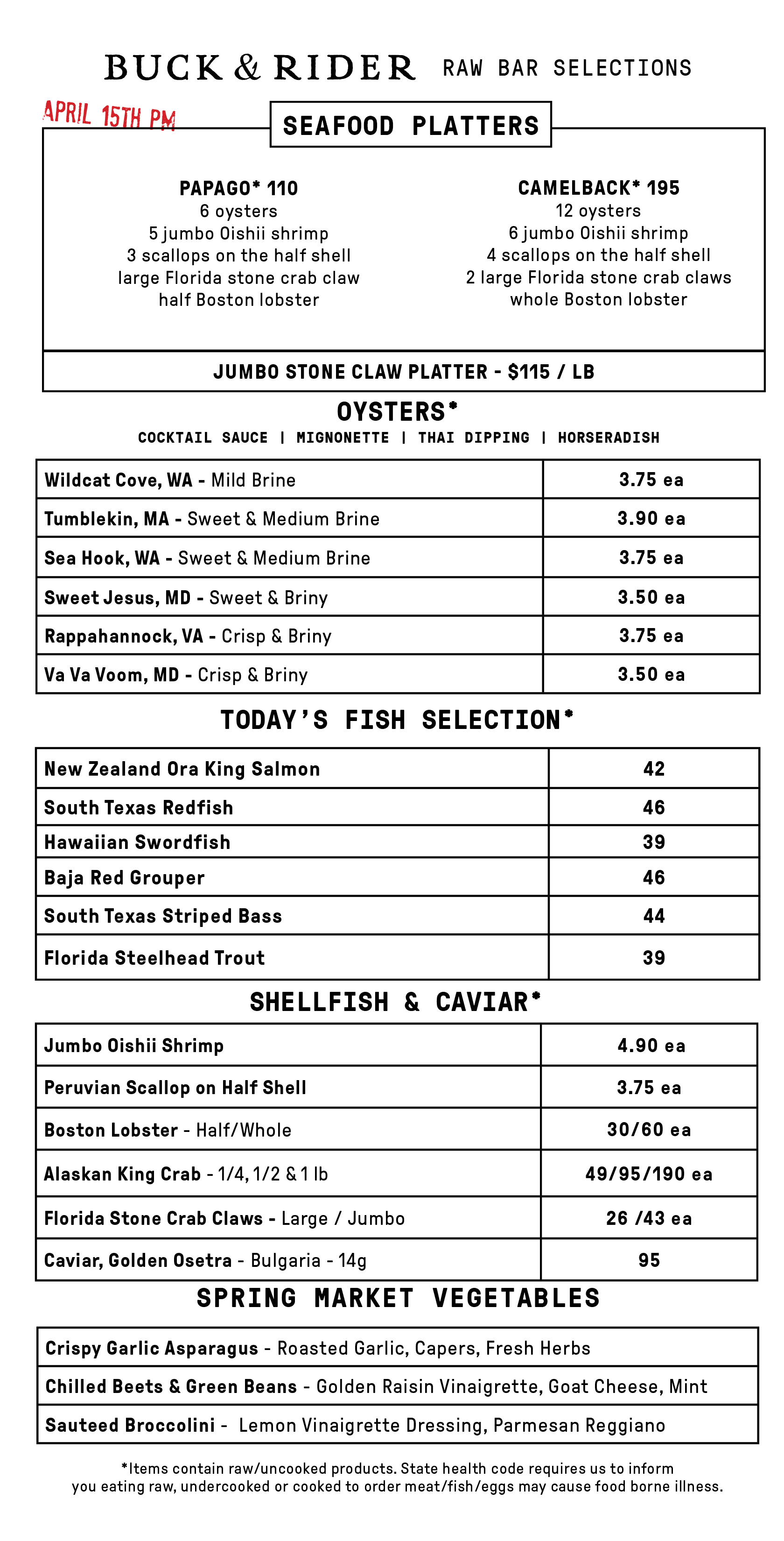 Raw Bar Menu