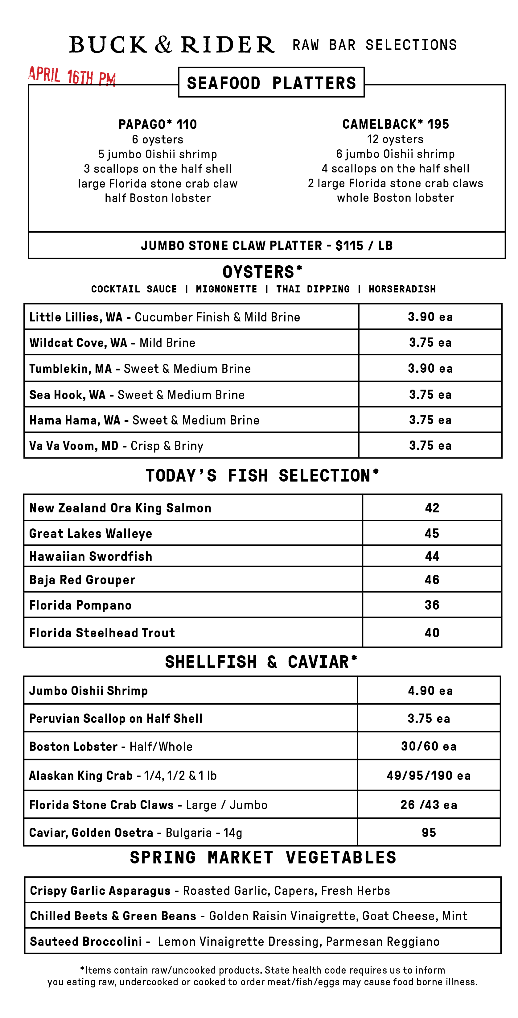 Raw Bar Menu