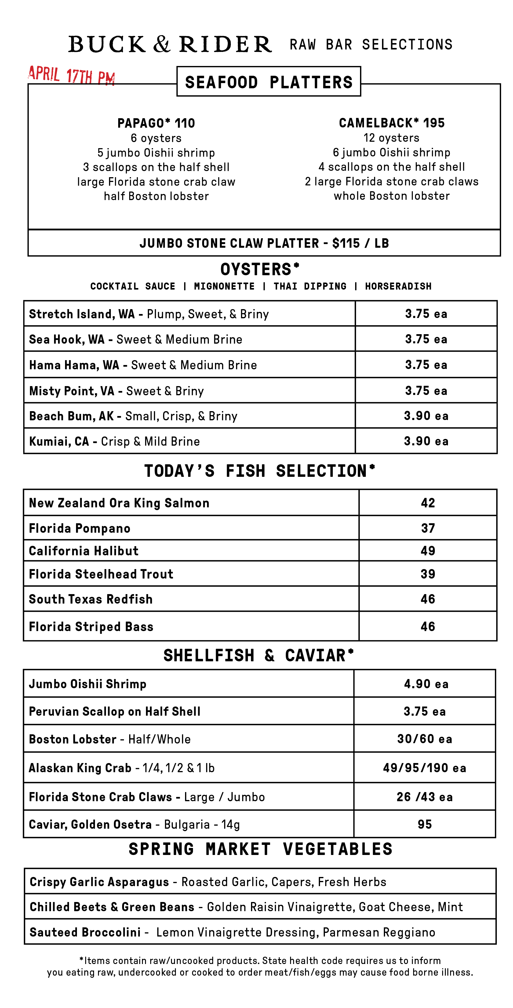 Raw Bar Menu