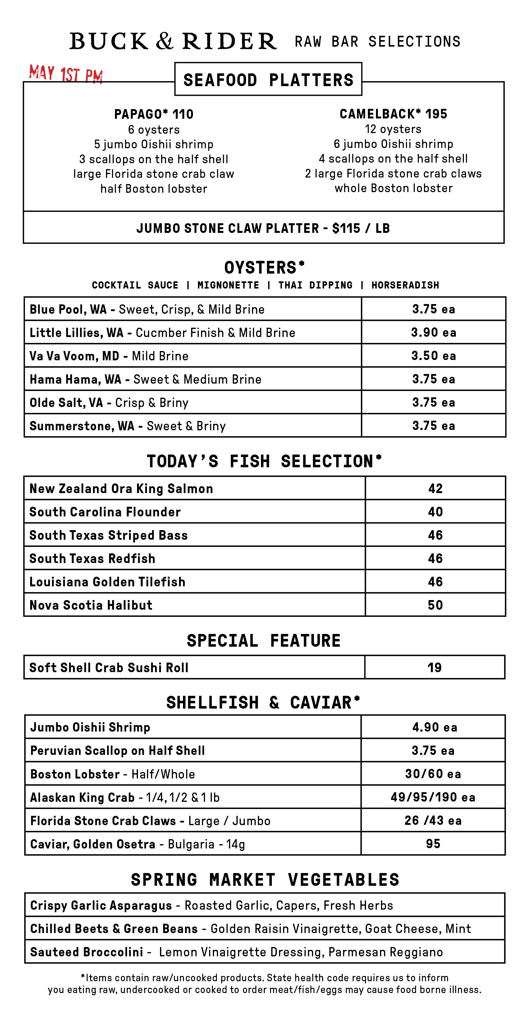 Raw Bar Menu