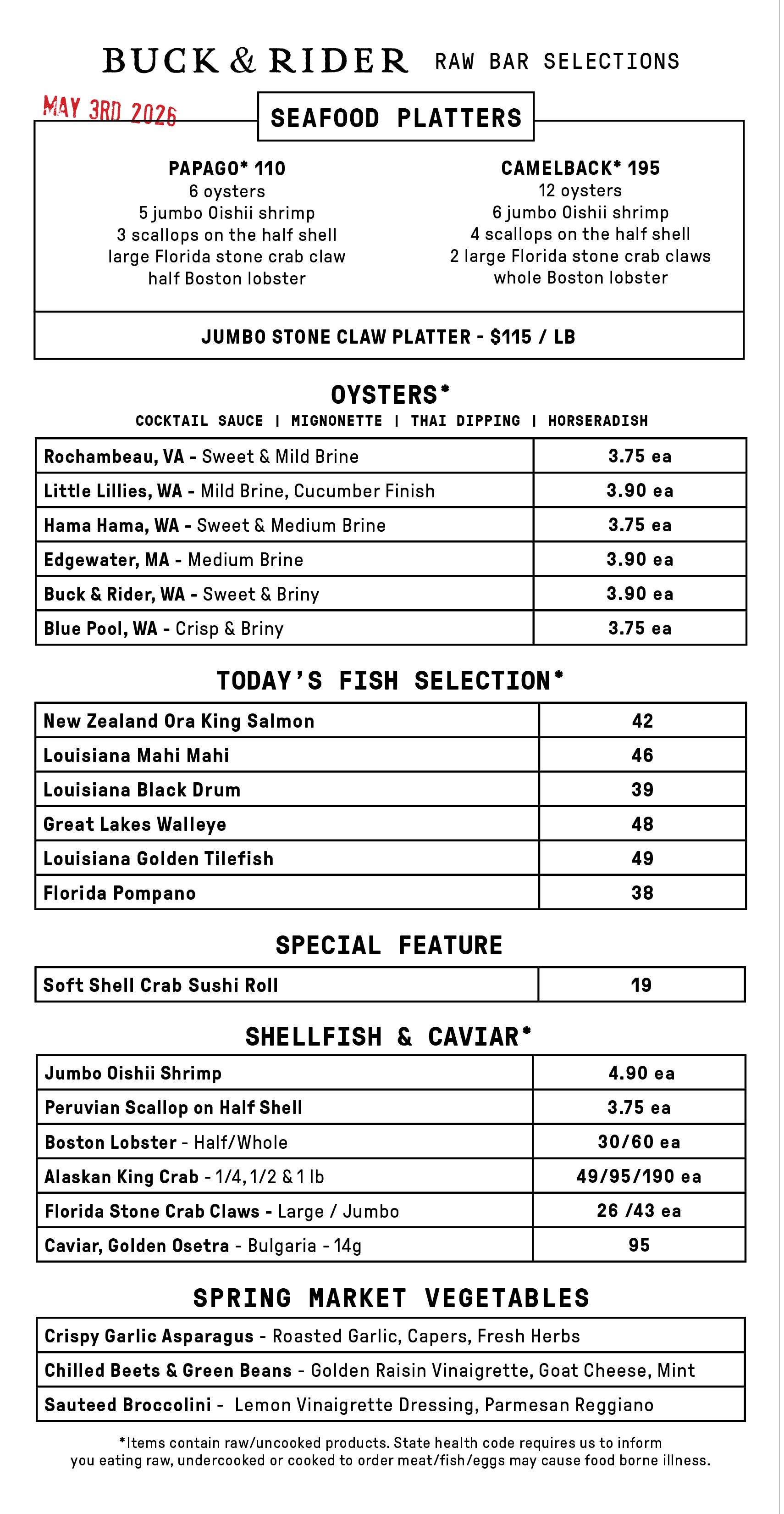 Raw Bar Menu