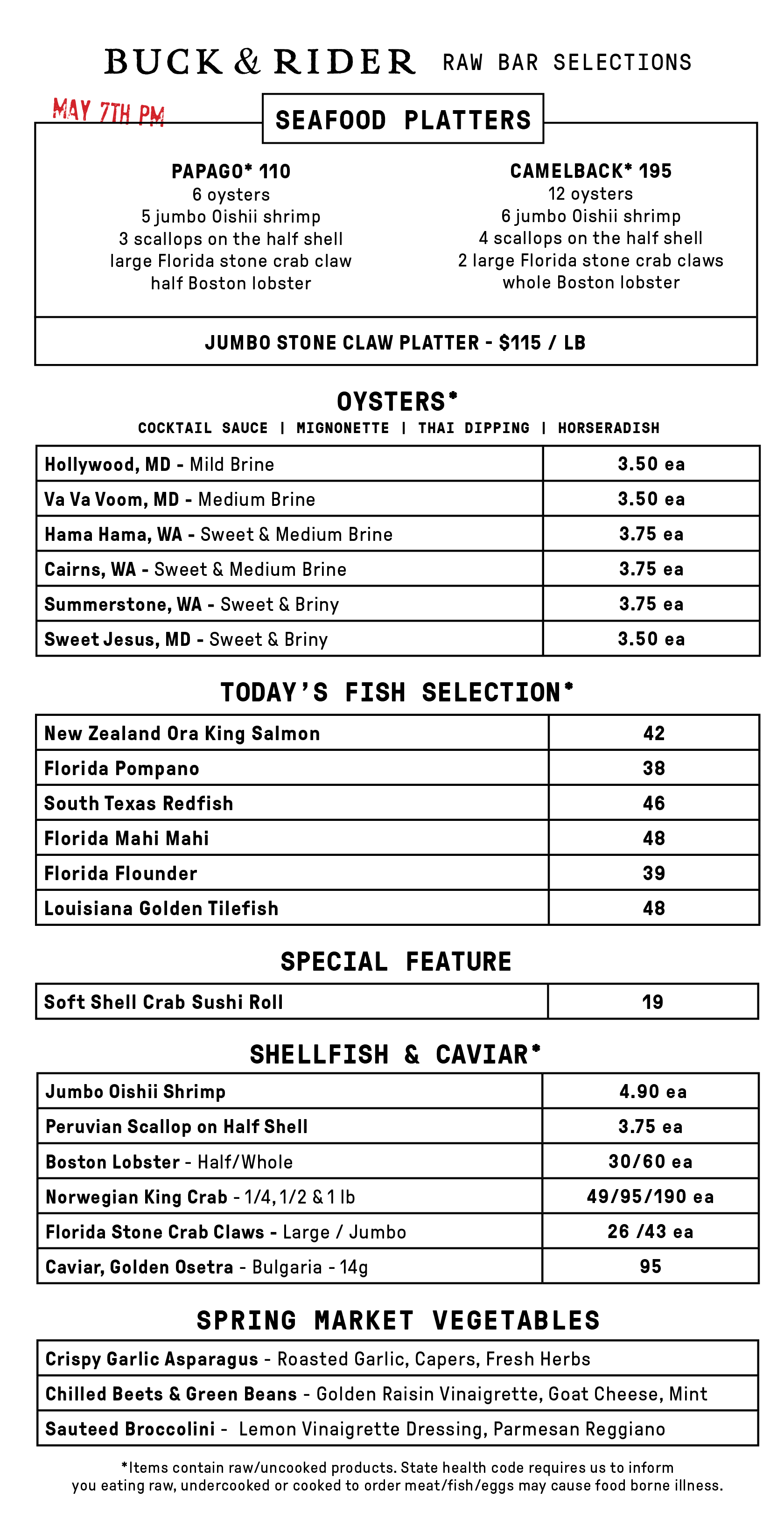 Raw Bar Menu