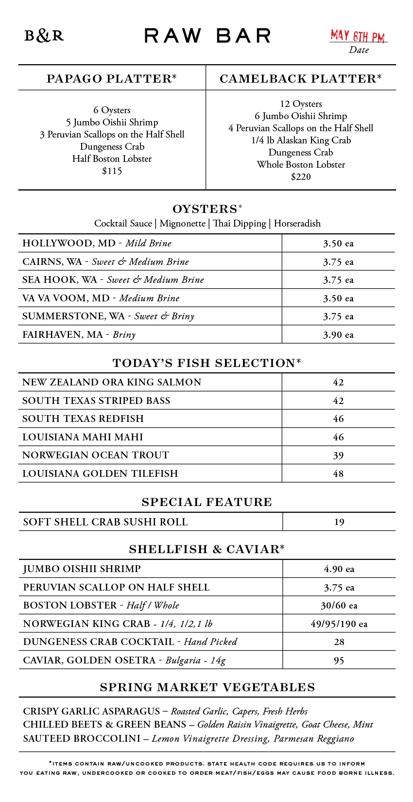 Raw Bar Menu