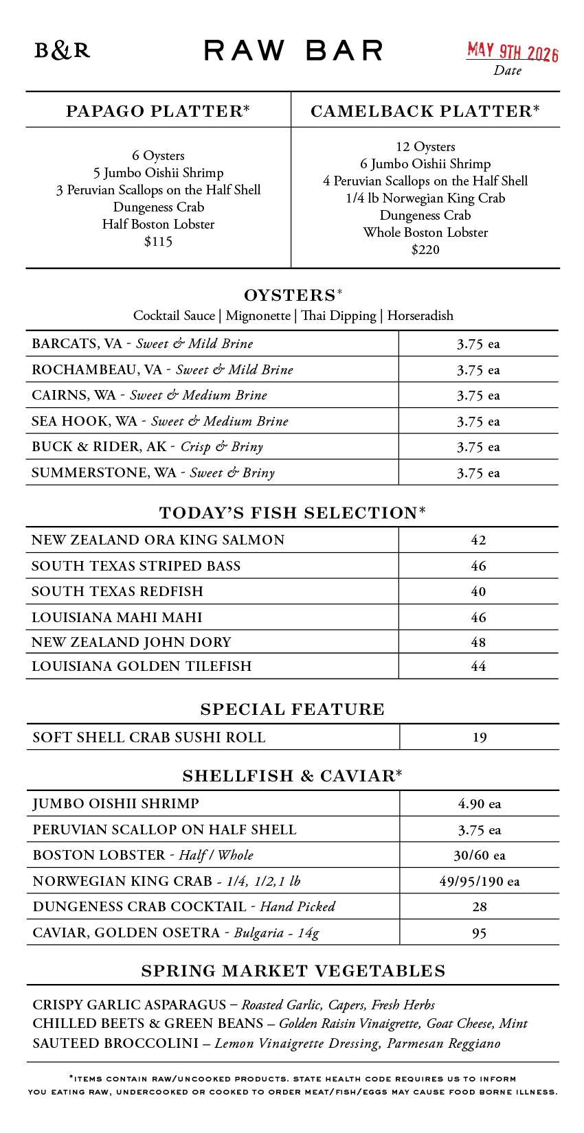 Raw Bar Menu