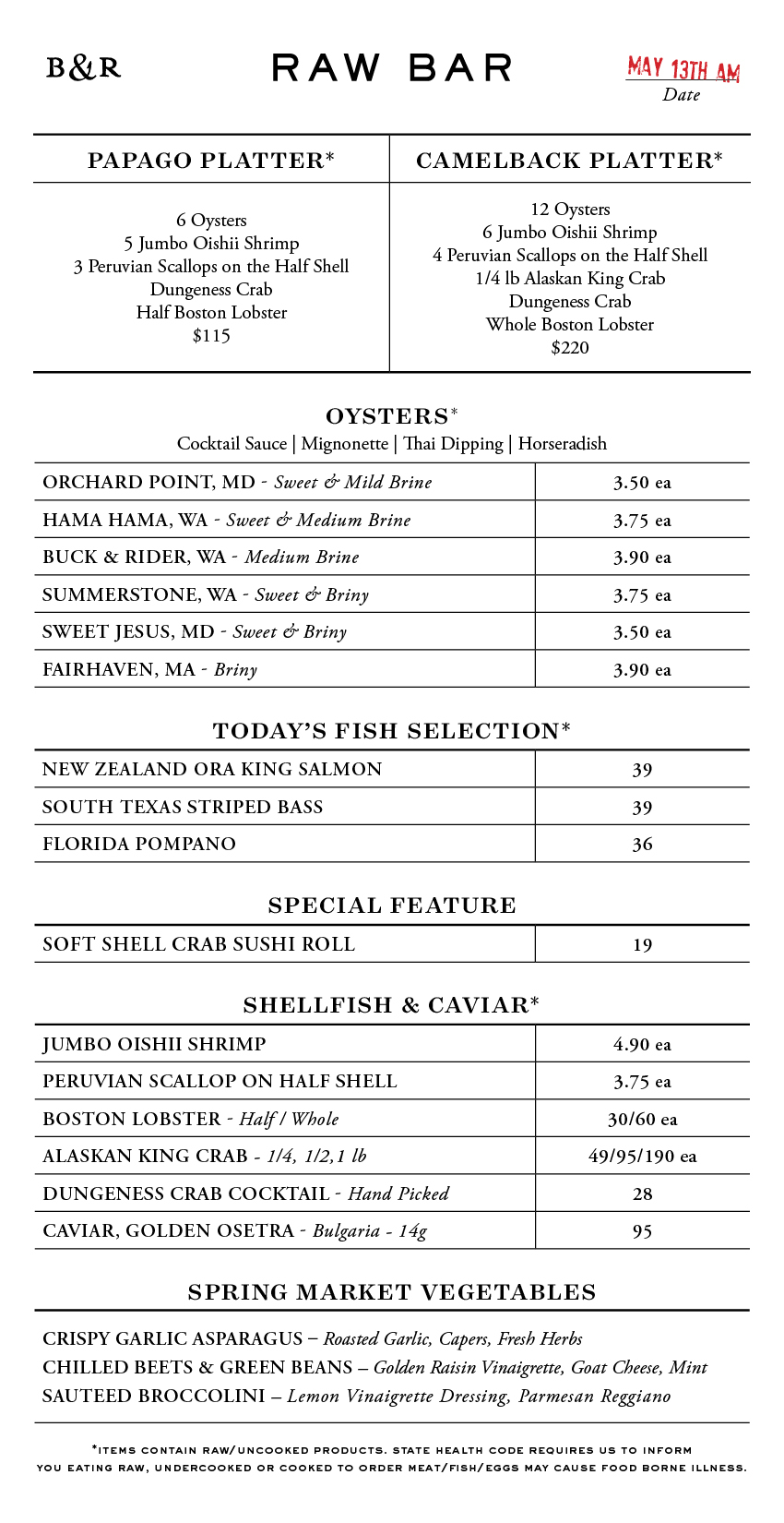 Raw Bar Menu