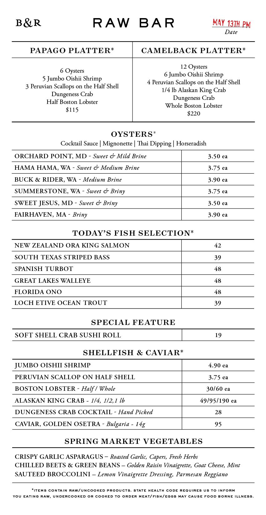 Raw Bar Menu