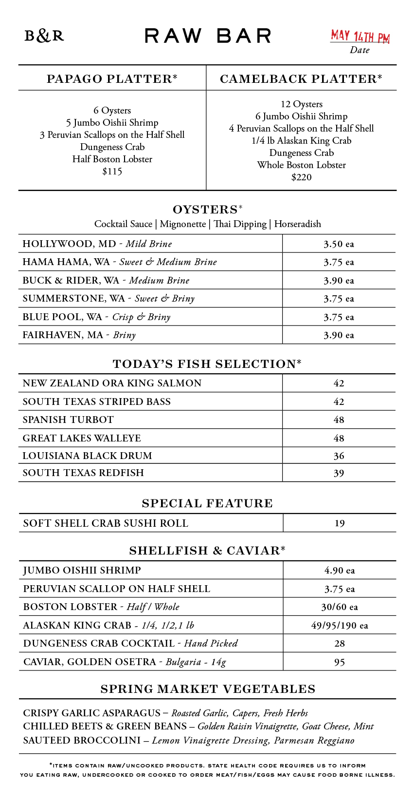 Raw Bar Menu