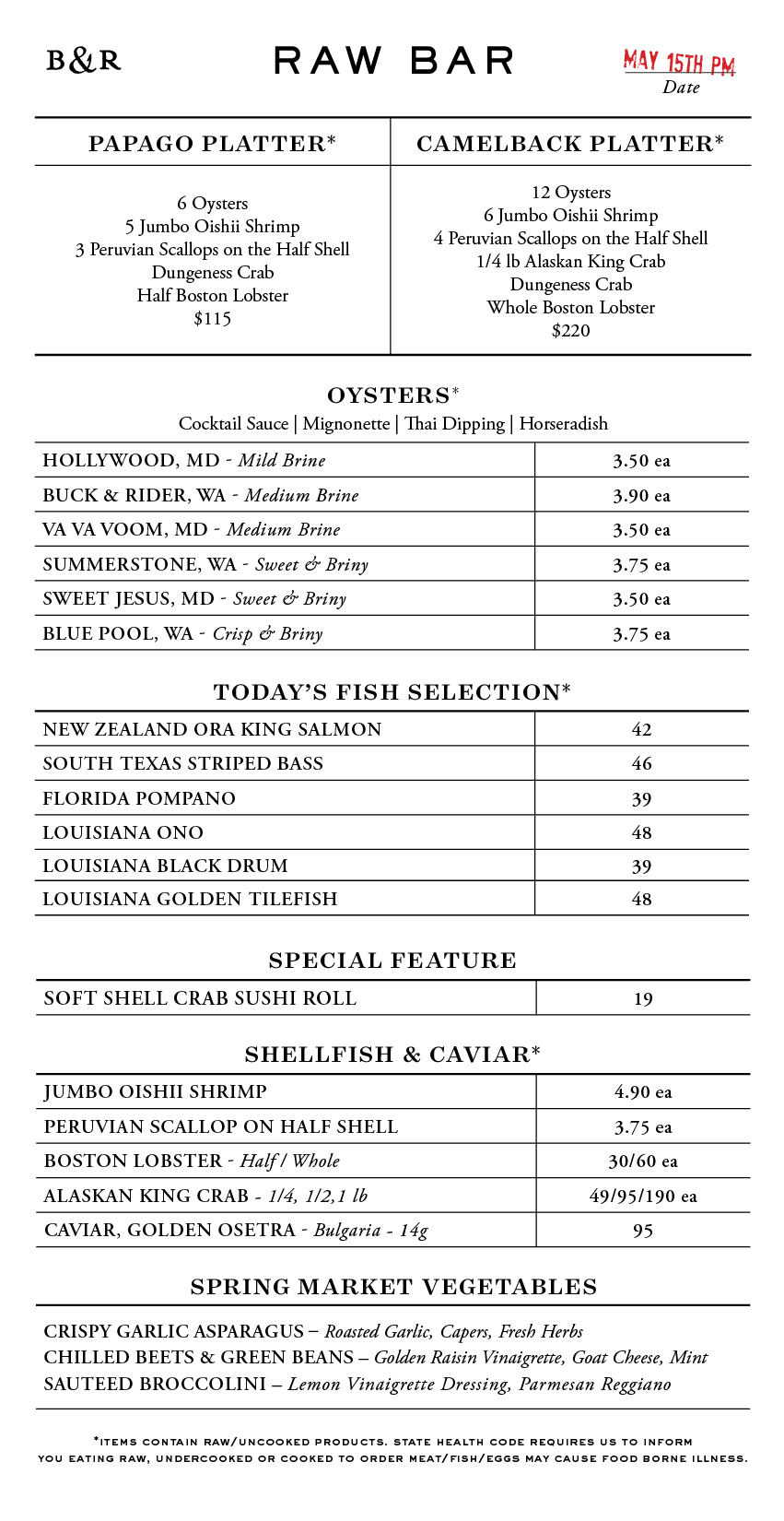 Raw Bar Menu