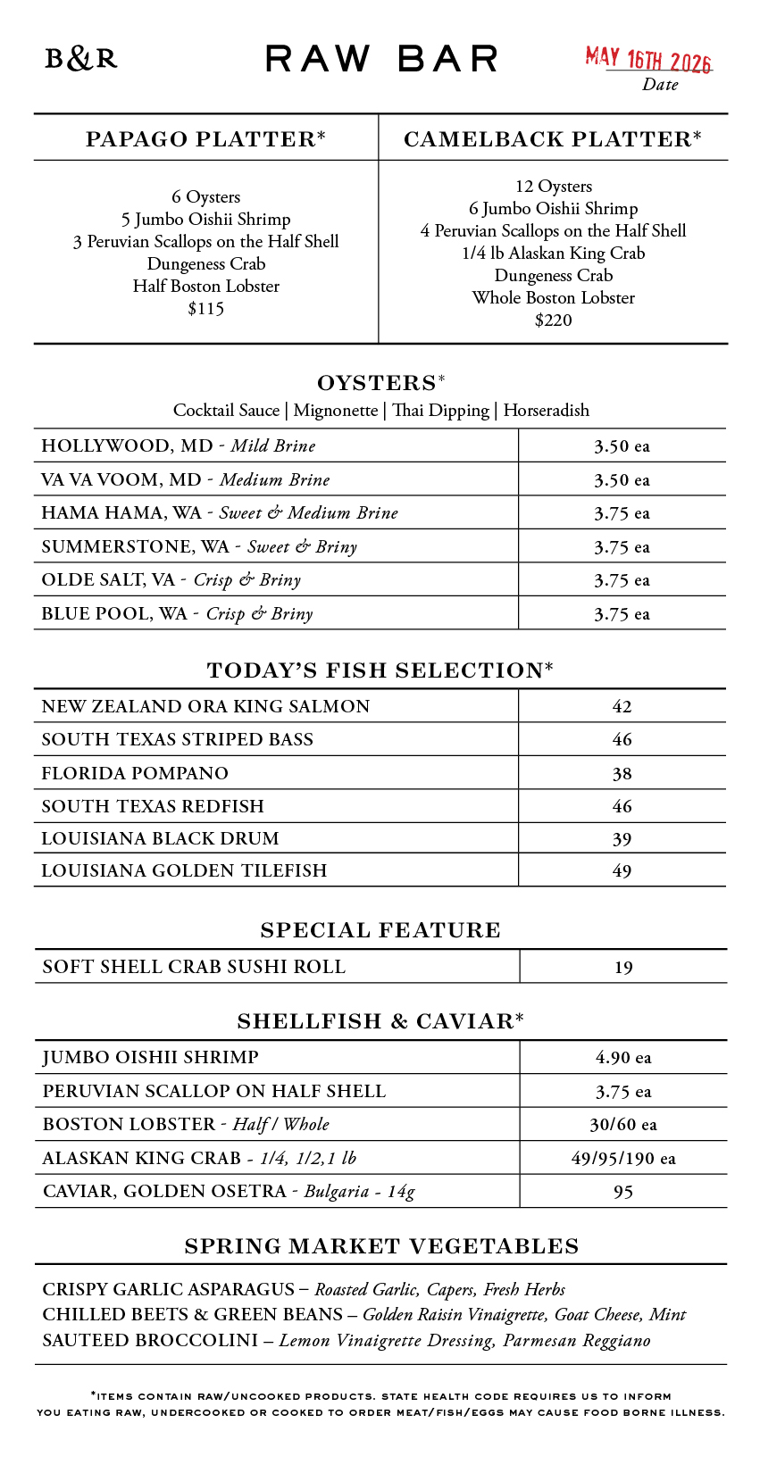 Raw Bar Menu