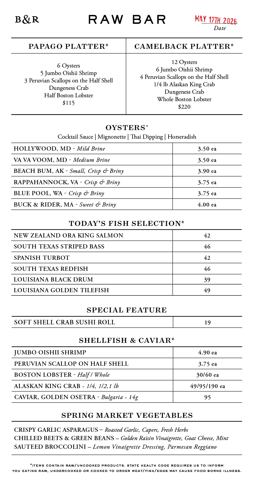 Raw Bar Menu