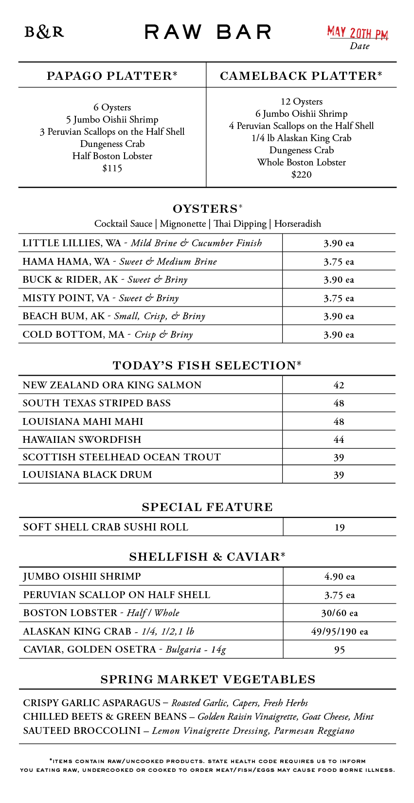 Raw Bar Menu