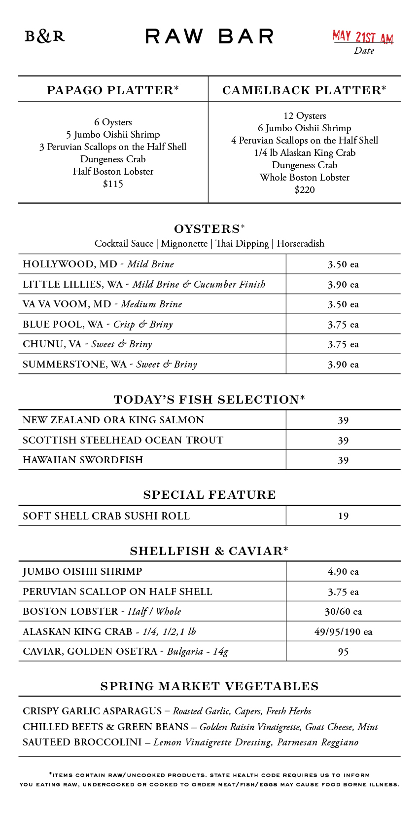 Raw Bar Menu