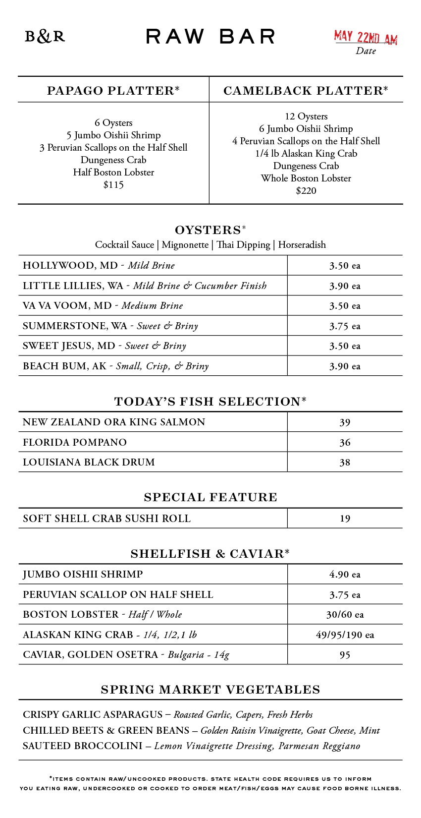 Raw Bar Menu