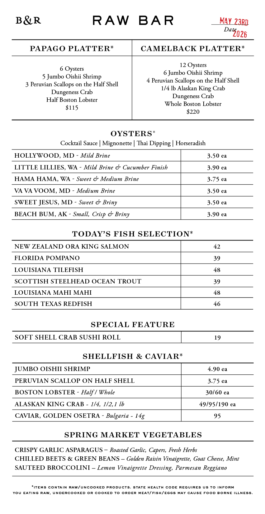 Raw Bar Menu