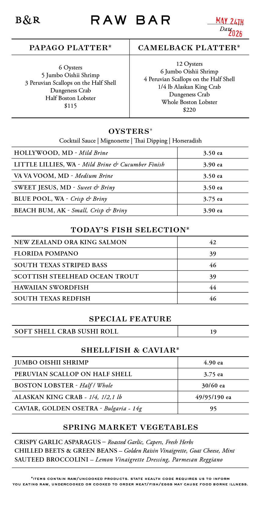 Raw Bar Menu