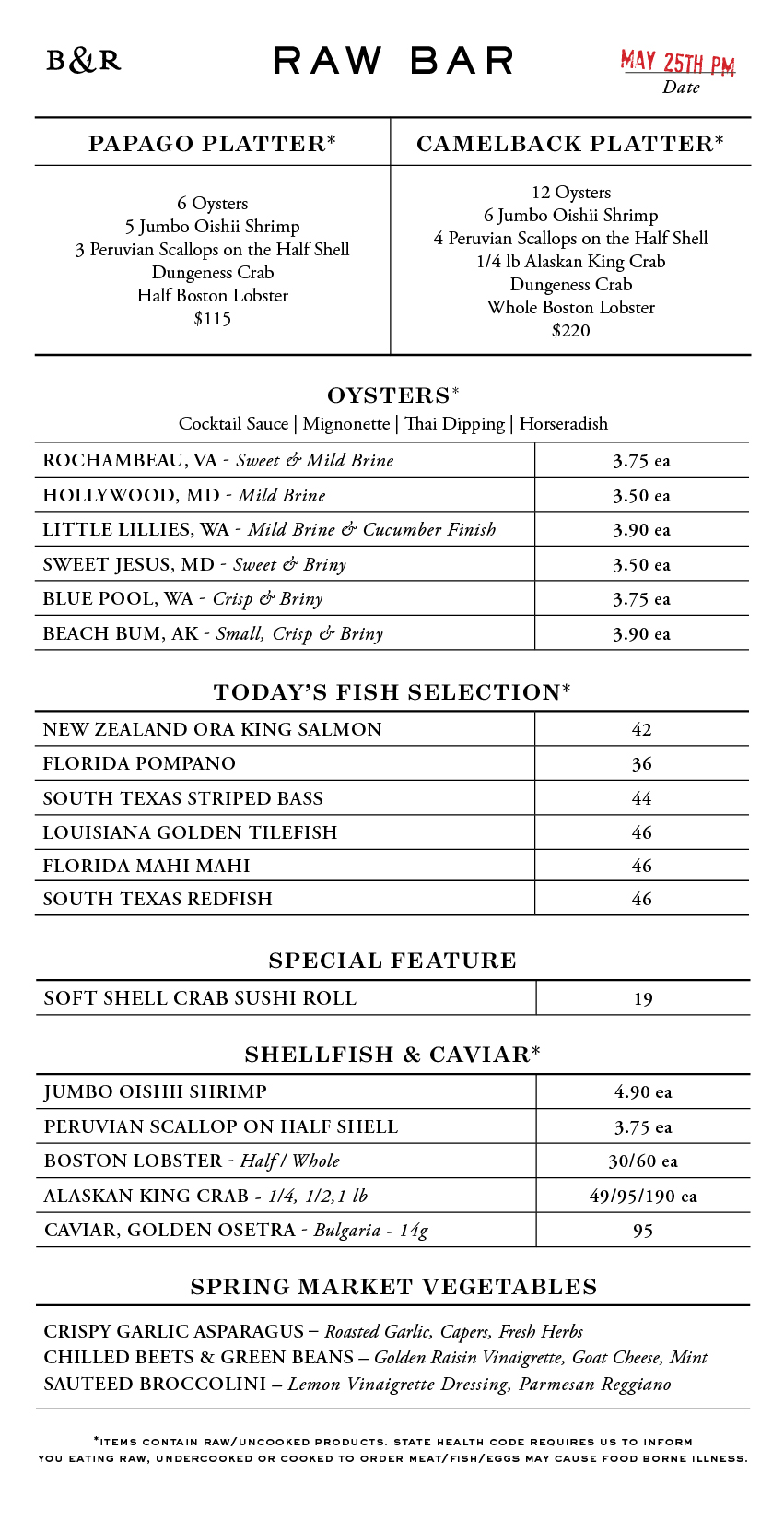 Raw Bar Menu