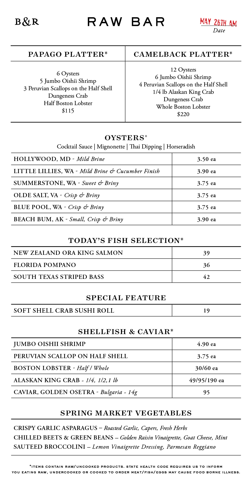 Raw Bar Menu