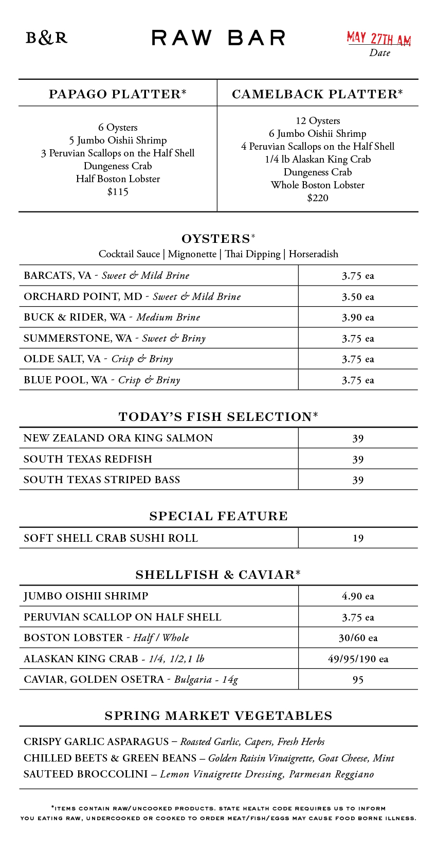 Raw Bar Menu