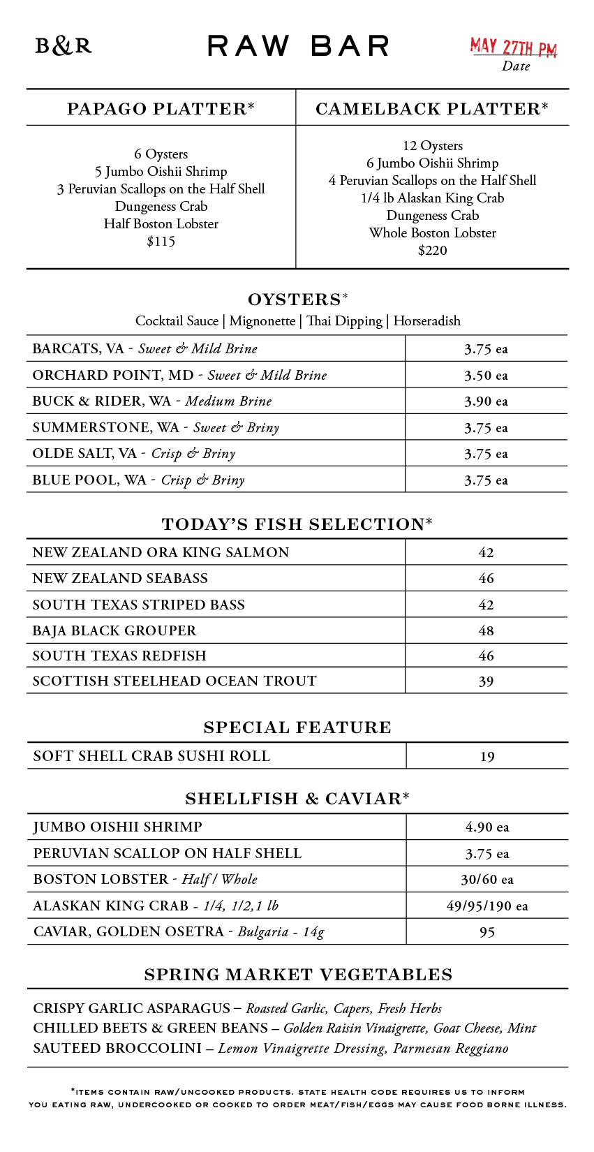 Raw Bar Menu