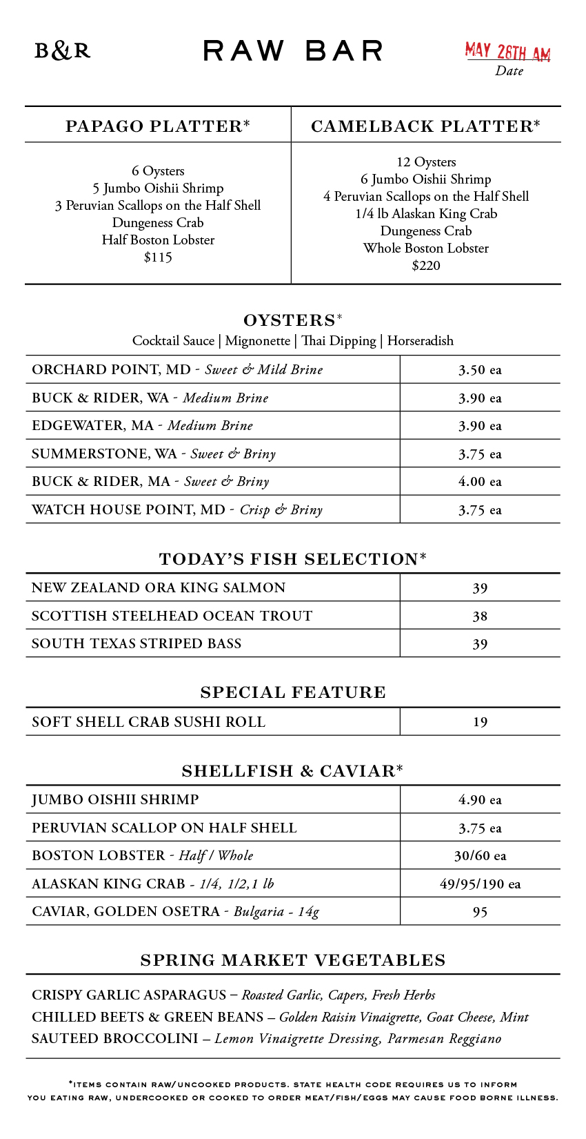 Raw Bar Menu